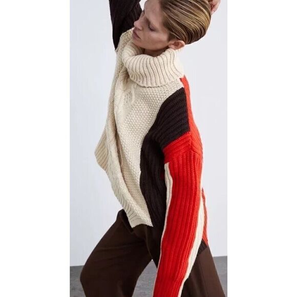 Zara AW18 Woman Colour Block Cable Knit Sweater Size M 6873/110 - Picture 2 of 14